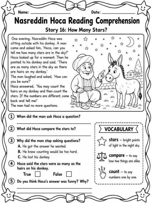Nasreddin Hoca Reading Comprehension: How Many Stars?