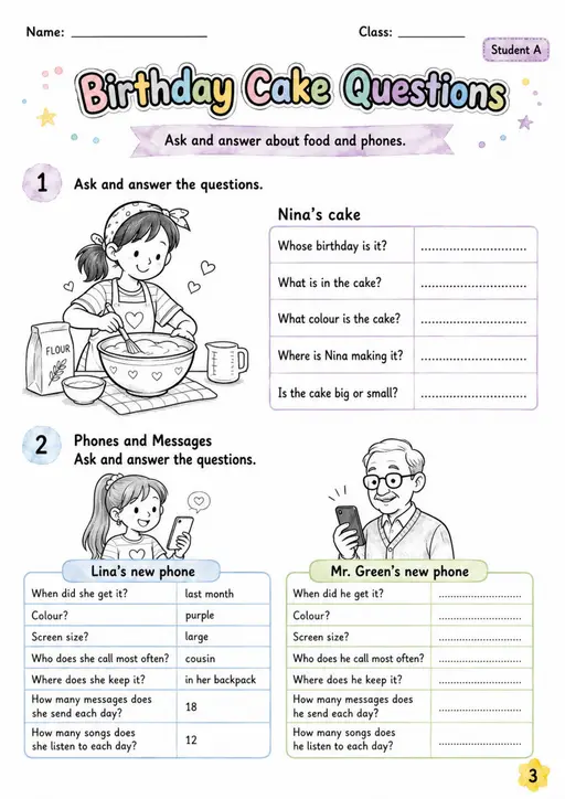 Cambridge Flyers - Birthday Cake Questions | Free Worksheet