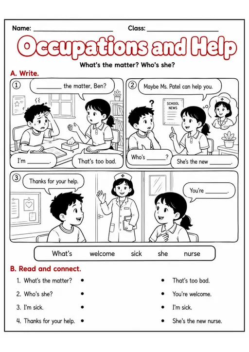 Occupations And Help | Grades 2-3 Vocabulary Worksheet