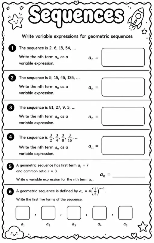 Write variable expressions for geometric sequences