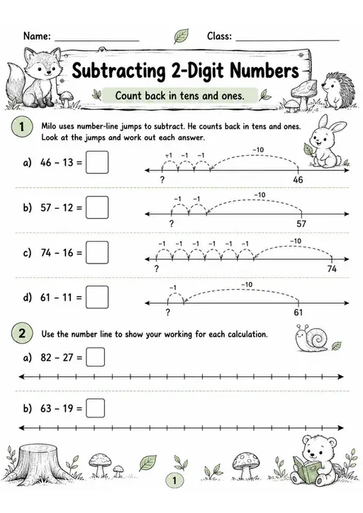Subtracting 2-Digit Numbers - Grade 3 Math Worksheet - WKS-MAT-grade-3-XH-0080-EN