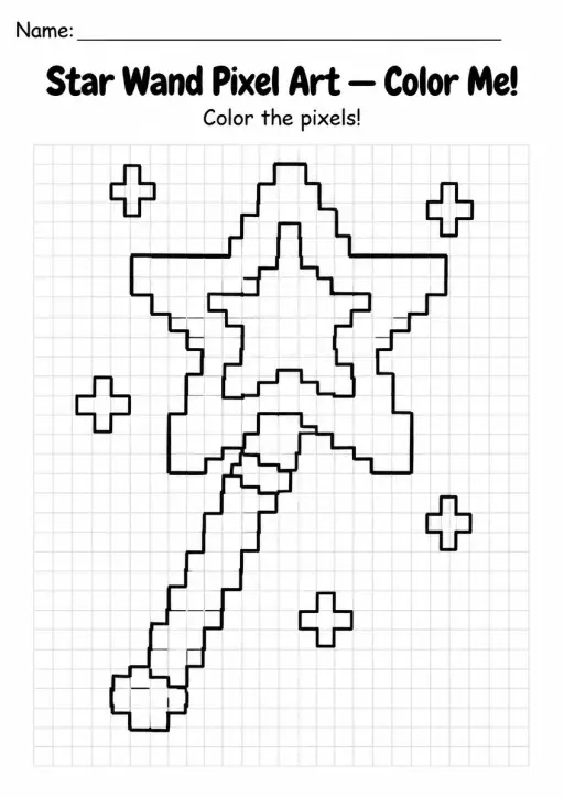 Star Wand Pixel Art Coloring Page