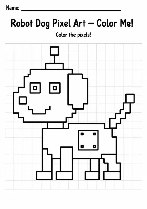 Robot Dog Pixel Art Coloring Page