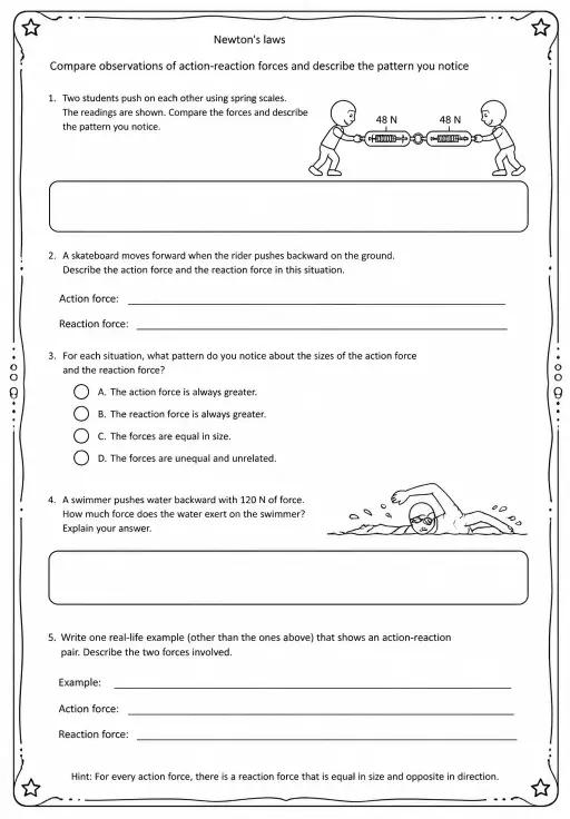 Compare observations of action-reaction forces and describe the pattern you notice