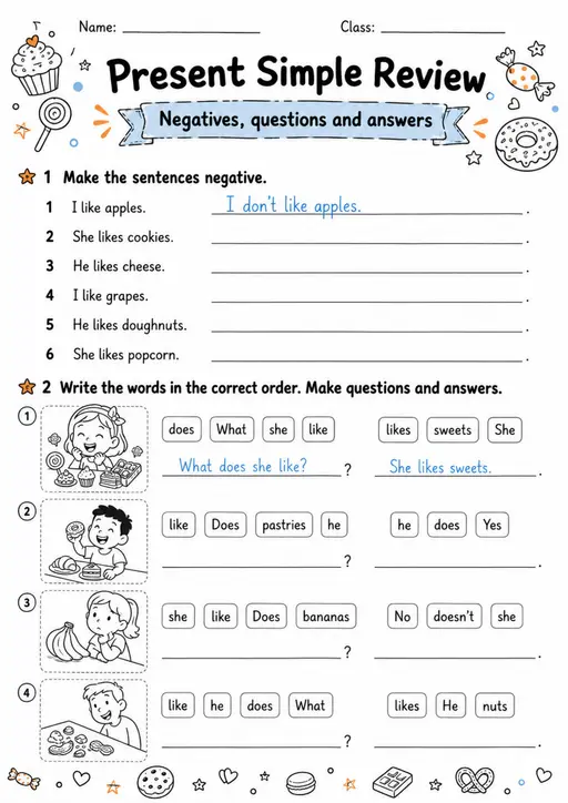 Present Simple Review Pack - 2 Worksheets | Grades 2-3