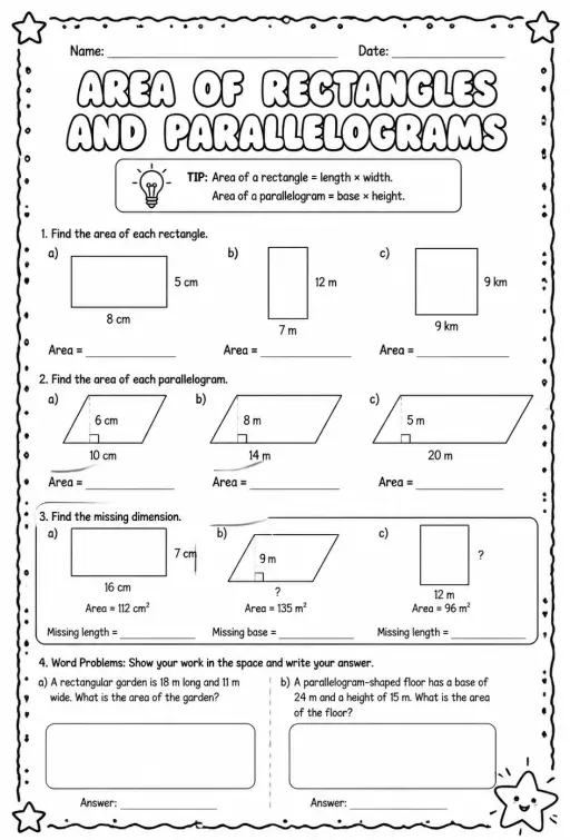 Area of rectangles and parallelograms