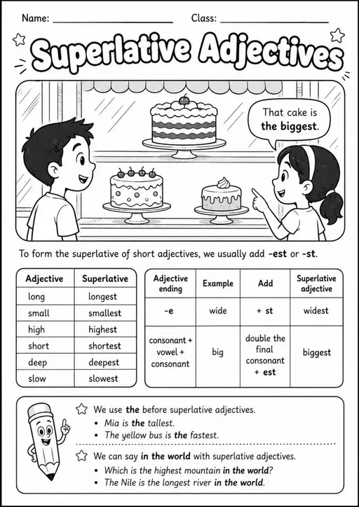 Superlative Adjectives | Grades 3-4 Grammar Worksheet