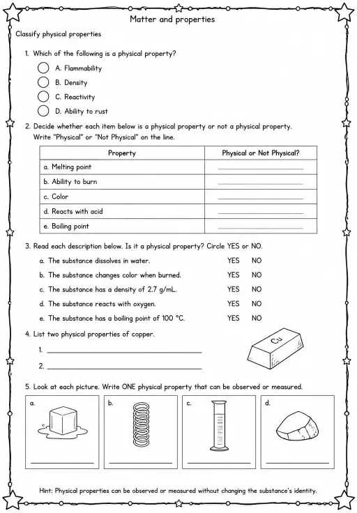 Classify physical properties