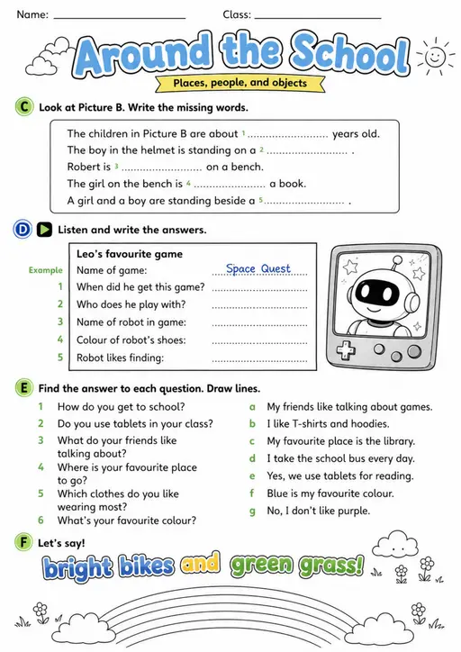 Cambridge Flyers - Around the School - Practice 2 | Free Worksheet