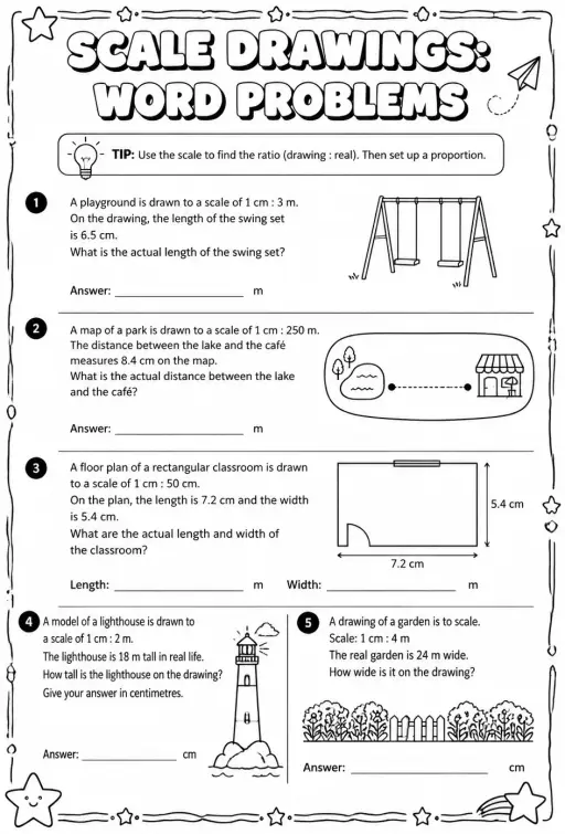 Scale drawings: word problems