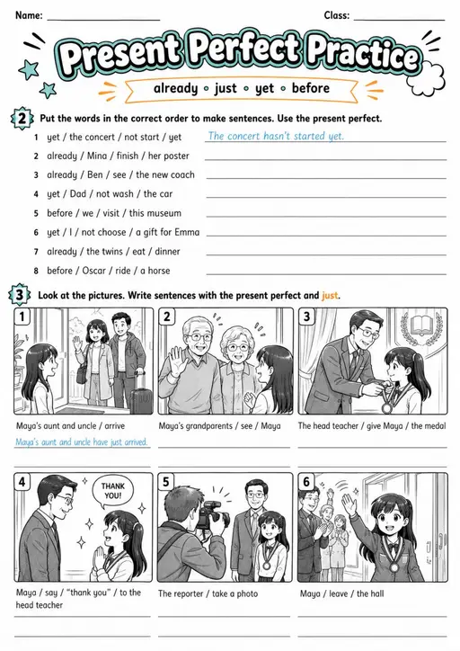 Present Perfect Practice | Grades 5-6 Grammar Worksheet