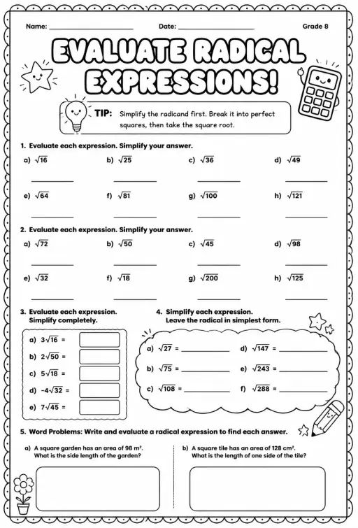 Evaluate radical expressions