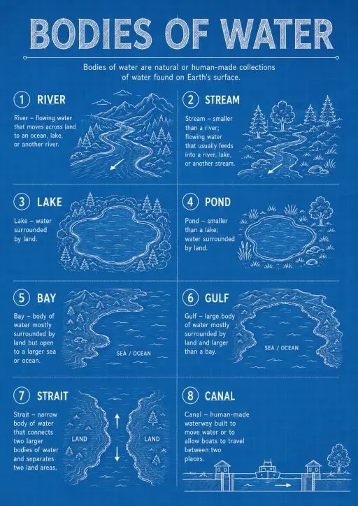 Bodies of Water Geography Infographic