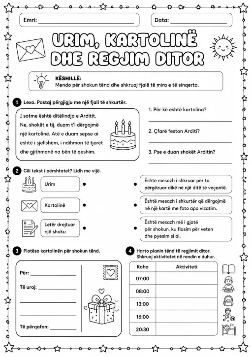 Urim, kartolinë dhe regjim ditor