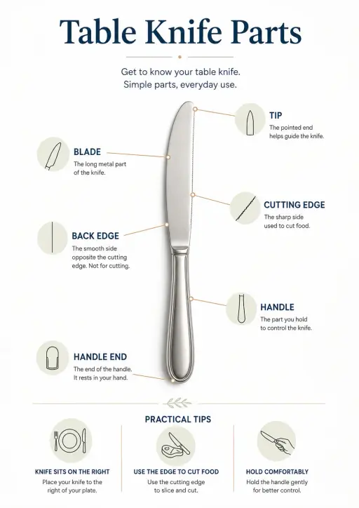 Table knife parts Restaurant Dining Infographic