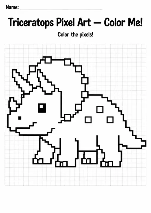 Triceratops Pixel Art Coloring Page