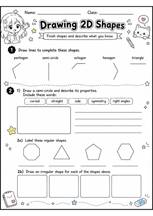Drawing 2D Shapes - Grade 3 Math Worksheet