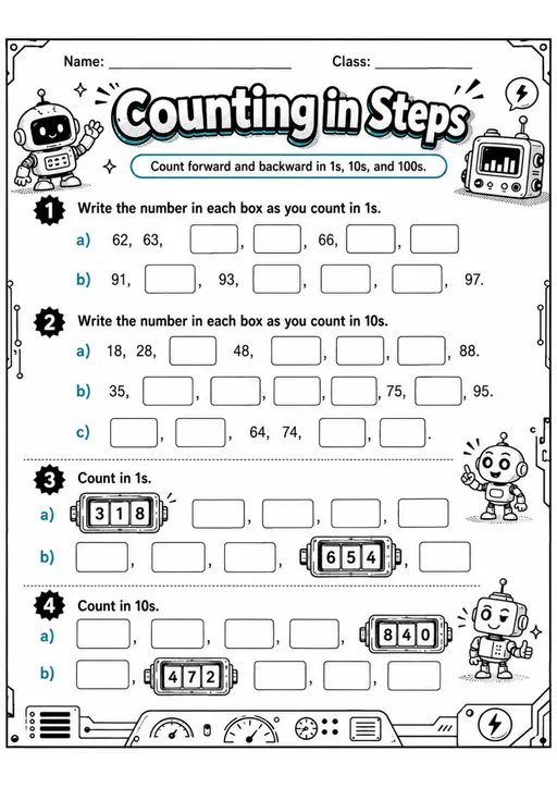 Counting in Steps - Grade 3 Math Worksheet - grade 3 Reading, explanation, and short-response questions