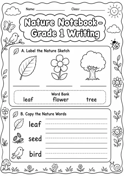 Nature Notebook Writing Worksheet Pack