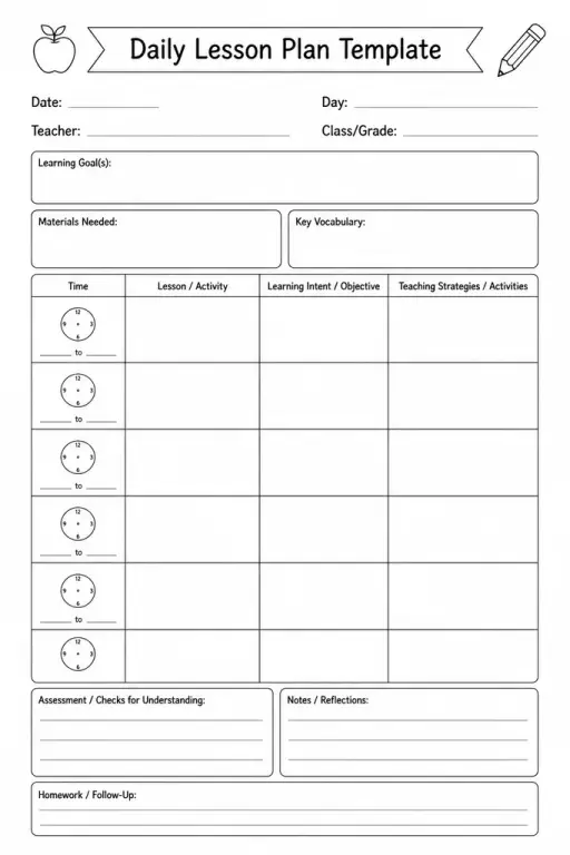 Daily Lesson Plan Template