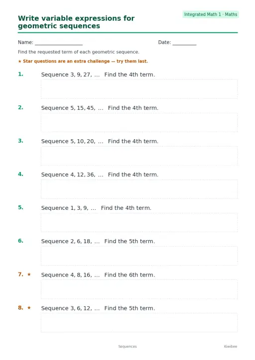 Write variable expressions for geometric sequences