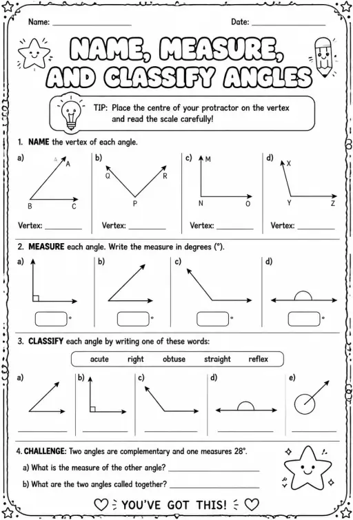Name, measure, and classify angles