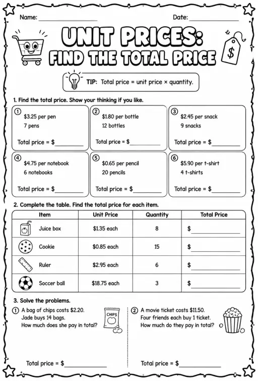 Unit prices: find the total price