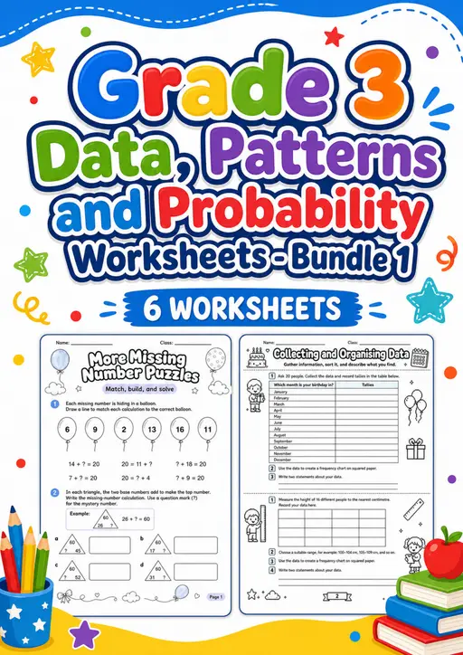 Grade 3 Data, Patterns and Probability Worksheets - Pack 1