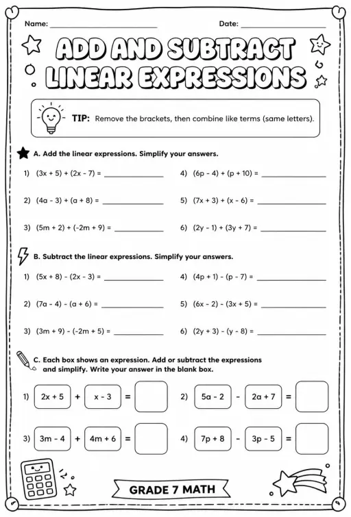Add and subtract linear expressions