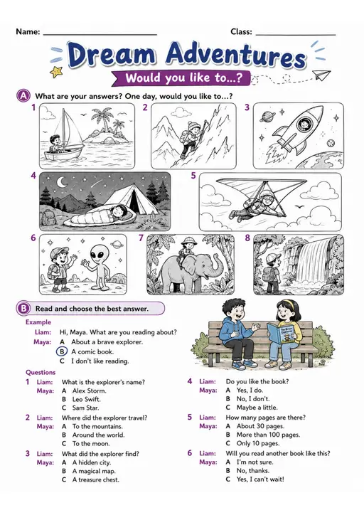 Cambridge MOVERS - Dream Adventures | Free Worksheet
