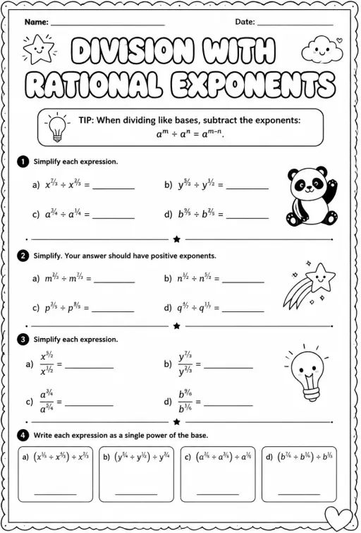 Division with rational exponents