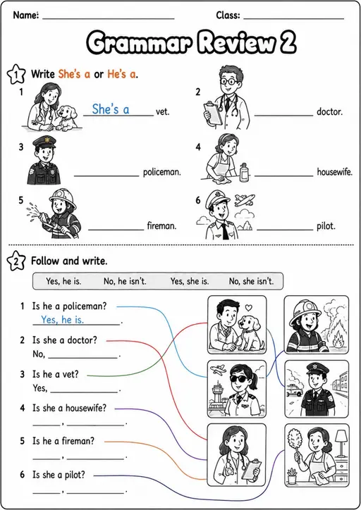Grade 1 Grammar Review Pack - 3 Worksheets | Grade 1 Grammar