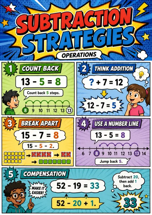 Subtraction Strategies Operations Infographic