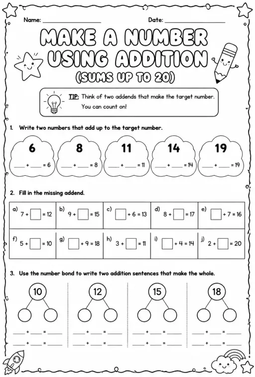 Make a number using addition - sums up to 20