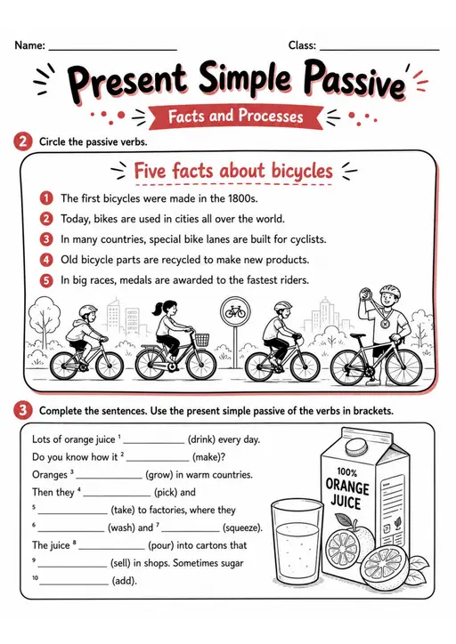 Present Simple Passive′ | Grade 5 Grammar Worksheet - WKS-ELA-grade-5-GRM-0077-EN