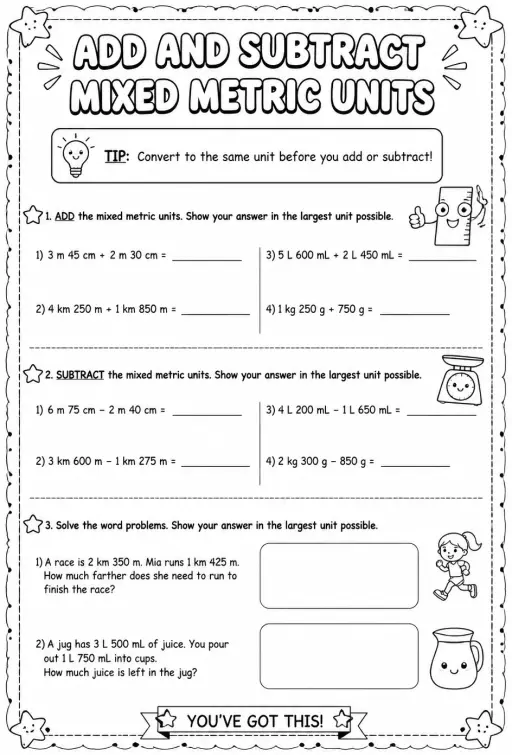 Add and subtract mixed metric units