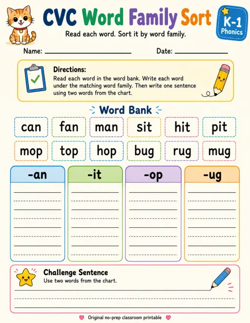 CVC Word Family Sort