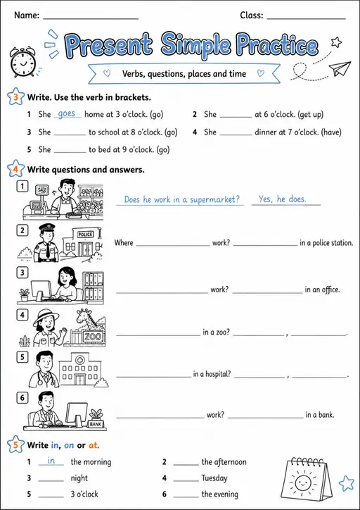 Present Simple Practice | Grades 2-3 Grammar Worksheet