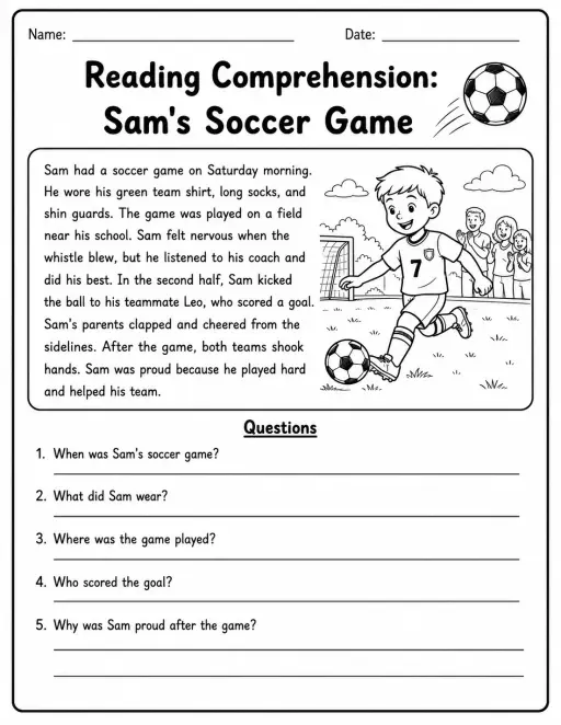 Reading Comprehension: Sam's Soccer Game