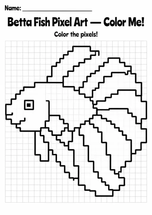 Betta Fish Pixel Art Coloring Page