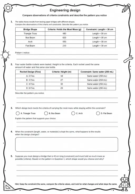 Compare observations of criteria constraints and describe the pattern you notice