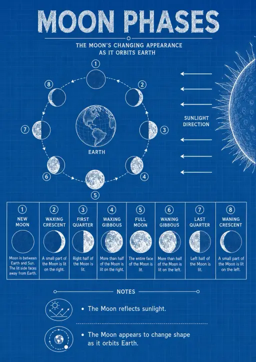 Moon Phases Earth and Space Infographic