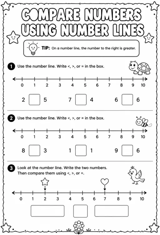 Compare numbers using number lines