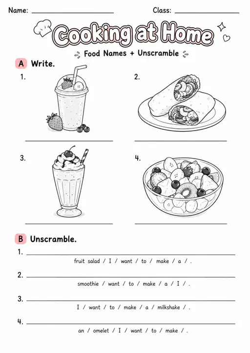 Cooking At Home | Grade 2 English Language Arts Worksheet