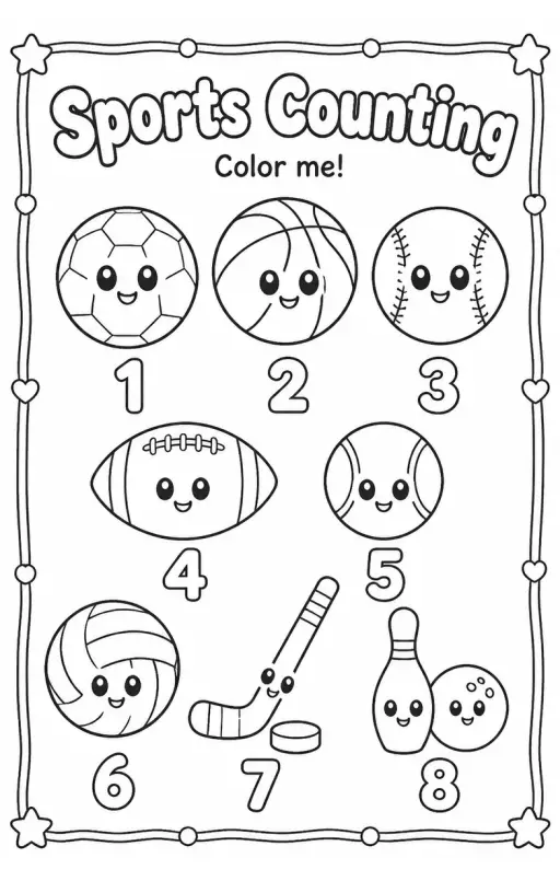 Sports Counting Coloring Page