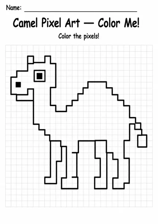 Camel Pixel Art Coloring Page