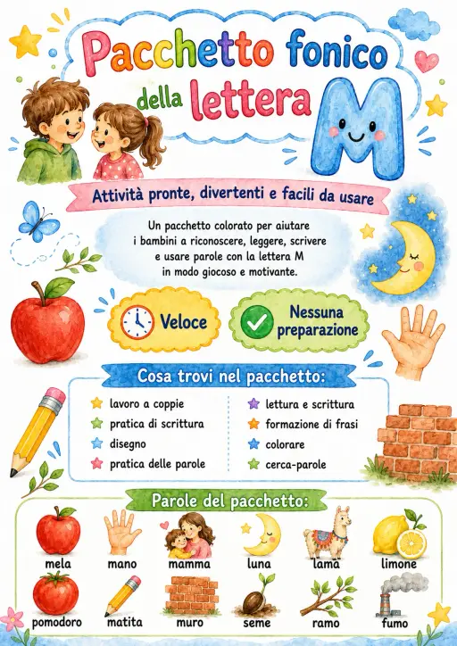 Italian Letter M Phonics Worksheets Pack