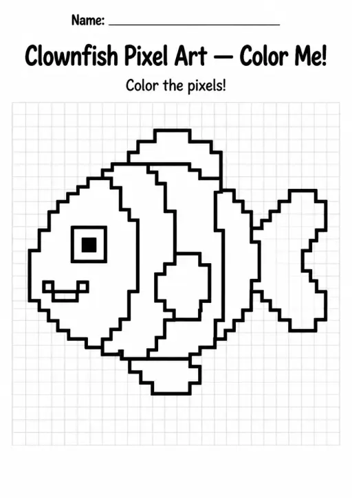 Clownfish Pixel Art Coloring Page