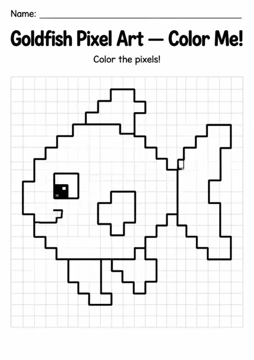 Goldfish Pixel Art Coloring Page