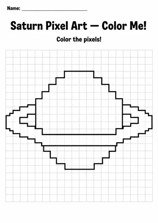 Saturn Pixel Art Coloring Page
